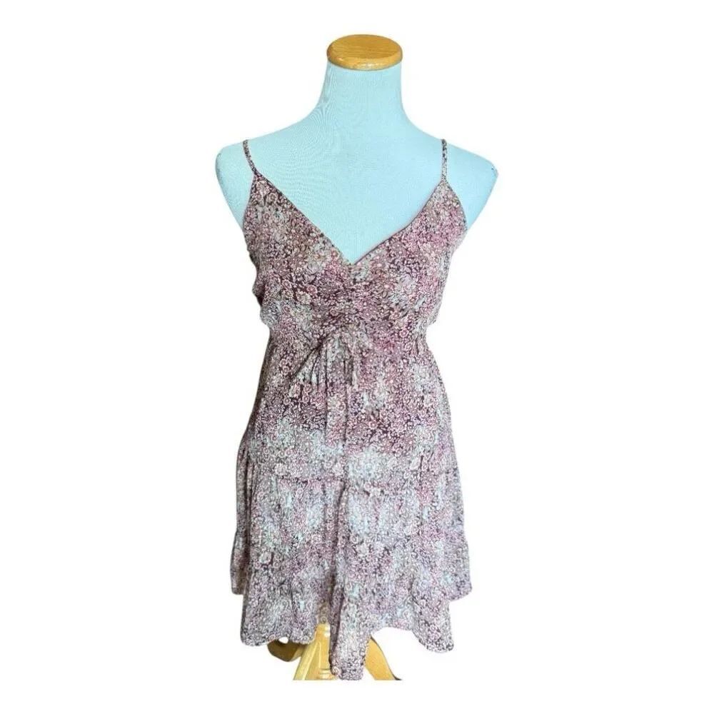 Womens Altard State Floral Print Burgundy Sleeveless Tiered Dress - Sz M